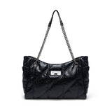 BIAS QUILTED CHAIN SHOULDER BAG IN BLACK