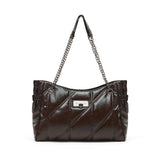 BIAS QUILTED CHAIN SHOULDER BAG IN BROWN