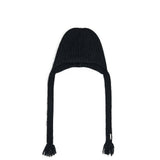 TASSEL TIE KNIT BEANIE IN BLACK