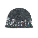 MIXED YARN LOGO BEANIE IN GREY