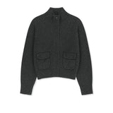 BUTTON POCKET HIGH NECK KNIT CARDIGAN IN CHARCOAL