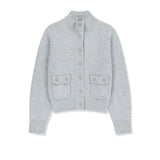 BUTTON POCKET HIGH NECK KNIT CARDIGAN IN LIGHT GREY