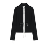 HAND STITCH SLIM FIT KNIT ZIP UP IN BLACK