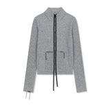 HAND STITCH SLIM FIT KNIT ZIP UP IN GREY