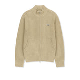 VINTAGE LOGO PATCH HIGH NECK KNIT ZIP UP IN DARK BEIGE