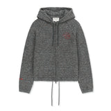 MIXED YARN HOODY KNIT ZIP UP IN CHARCOAL
