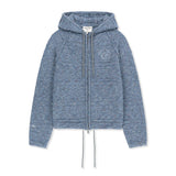 MIXED YARN HOODY KNIT ZIP UP IN SMOKE BLUE