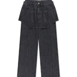 APRON LAYERED DENIM PANTS IN BLACK
