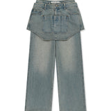APRON LAYERED DENIM PANTS IN BLUE