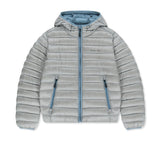 CONTRAST TRIM LIGHT DOWN HOODY JUMPER IN LIGHT GREY