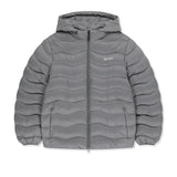 FLOWING QUILTED HOODY DOWN JUMPER IN LIGHT GREY