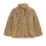HIGH NECK FUR HALF JACKET IN BEIGE