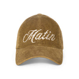 MATIN CRACKED SCRIPT CORDUROY BALL CAP IN KHAKI