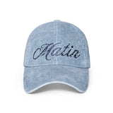 MATIN CRACKED SCRIPT CORDUROY BALL CAP IN LIGHT BLUE
