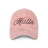 MATIN CRACKED SCRIPT CORDUROY BALL CAP IN PINK