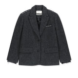 HAIRY WOOL PEAKED LAPEL JACKET IN CHARCOAL