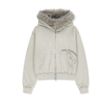VINTAGE GRAFFITI FUR-TRIM HOODY ZIP UP IN LIGHT BEIGE