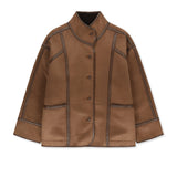 DOUBLE FACE FAUX SHEARLING HALF JUMPER IN BROWN