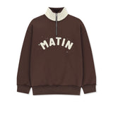 APPLIQUE LOGO COLLAR QUARTER ZIP UP IN BROWN