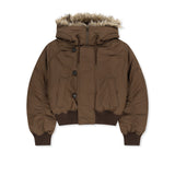 FUR TRIM PADDED BOMBER IN BROWN