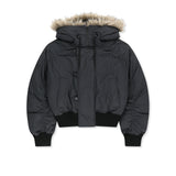 FUR TRIM PADDED BOMBER IN CHARCOAL