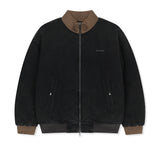 CONTRAST RIB BACK LOGO TERRY BOMBER IN CHARCOAL