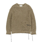 LOOSE FIT HAIRY KNIT PULLOVER IN LIGHT KHAKI