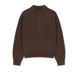 CRACKED LOGO HALF ZIP KNIT PULLOVER IN BROWN