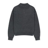 CRACKED LOGO HALF ZIP KNIT PULLOVER IN CHARCOAL