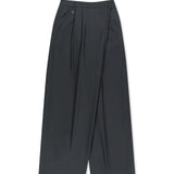 DOUBLE PLEAT CROSS WAIST TROUSERS IN CHARCOAL
