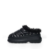 PUFFER FUR MULES IN BLACK