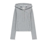 WAFFLE HENLEY NECK HOOD TOP IN GREY