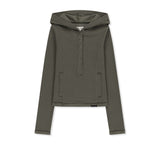WAFFLE HENLEY NECK HOOD TOP IN KHAKI