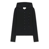 DOUBLE LAYER BUTTON HOOD TOP IN BLACK