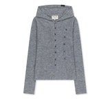 DOUBLE LAYER BUTTON HOOD TOP IN GREY