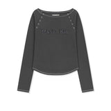 LOGO APPLIQUE BUTTON DETAIL RAGLAN TOP IN CHARCOAL