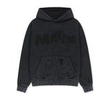 WAFFLE APPLIQUE LOGO HOOD TOP IN CHARCOAL
