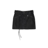 ZIPPER POCKET WASHED LEATHER MINI SKIRT IN NAVY