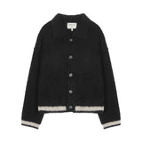 MATIN DOWNY COLLAR KNIT CARDIGAN IN BLACK