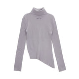 TURTLE NECK UNBALANCE KNIT PULLOVER IN GREY