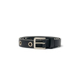 STUD EYELET LEATHER BELT IN BLACK