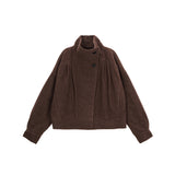 HIGH NECK SHORT COAT IN BROWN