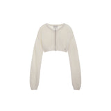 ROUND NECK CROP ZIP UP CARDIGAN IN IVORY