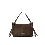 TWO WAY STRAP SUEDE LEATHER BAG IN BROWN