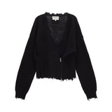 PINCHED TWO WAY KNIT ZIP CARDIGAN IN BLACK