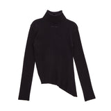 TURTLE NECK UNBALANCE KNIT PULLOVER IN BLACK