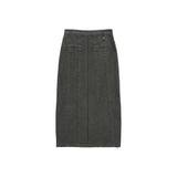 SIDE ZIPPER COLOR DENIM LONG SKIRT IN KHAKI