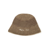 LOGO HAIRY KNIT BUCKET HAT IN BEIGE