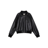 KNIT COLLAR FAUX LEATHER JUMPER IN BLACK