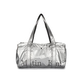 GLOSSY LOGO SPORTY DUFFEL BAG IN SILVER